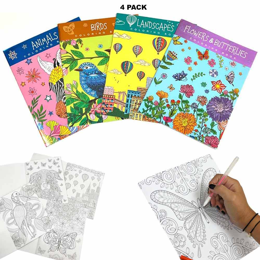 JoGenii, Pack-of-4-Colouring-Books-for-Adult-with-Tear-Out-Sheet-Animals,-Nature,-Mandala-and-Travel