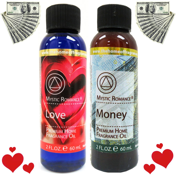 2 Premium Fragrance Oils 60ml Aroma Therapy Love & Money Scent Diffuser Gift Set