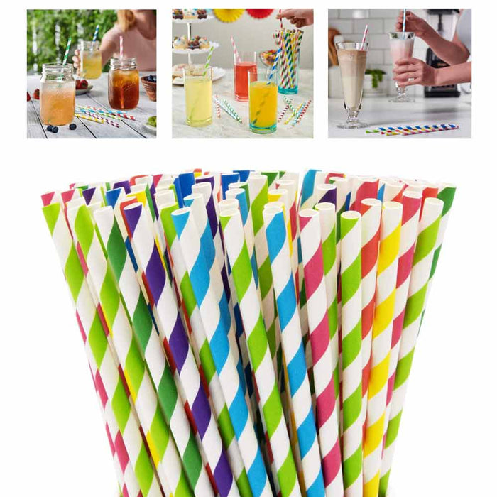 90 Paper Straws Eco Friendly Multi Color Biodegradable Soda Cocktails Shakes