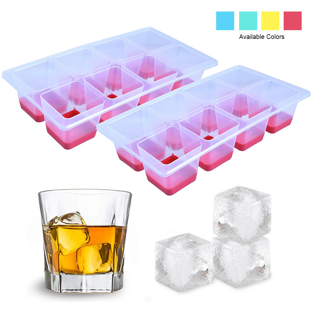 2 Large Cube Silicone Ice Tray Giant 2 Block Cube Grids 8 Mold Cocktail  Kitchen