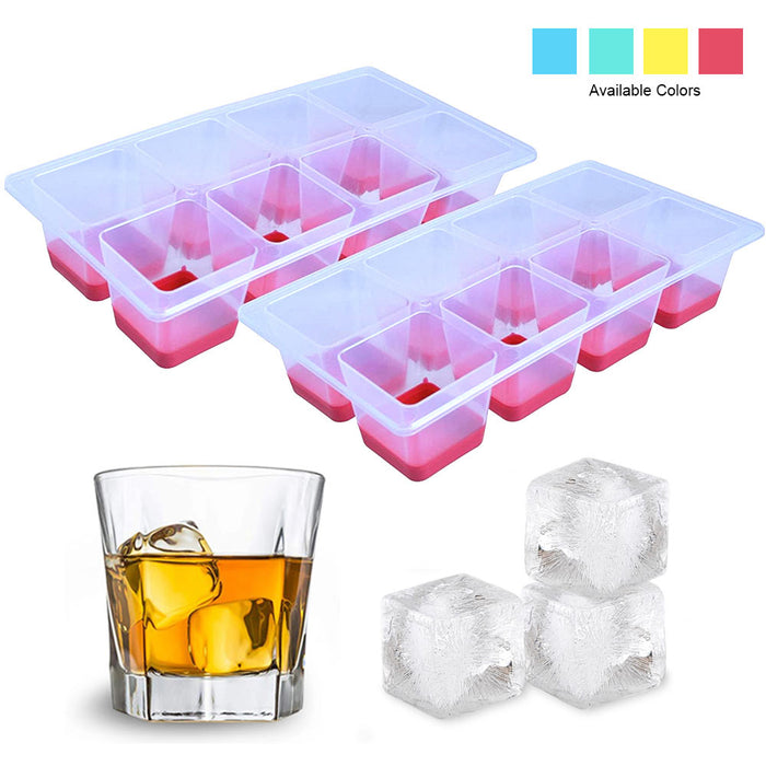 Large 2 Inch Ice Cube Tray Mold - Whiskey Cocktails Silicone - Makes 8 Ice  Cube