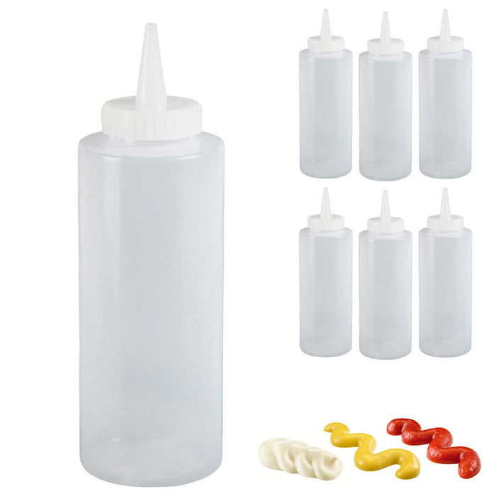 6 Plastic Squeeze Squirt Condiment Bottles Dispenser Ketchup Oil Mustard 12.5oz