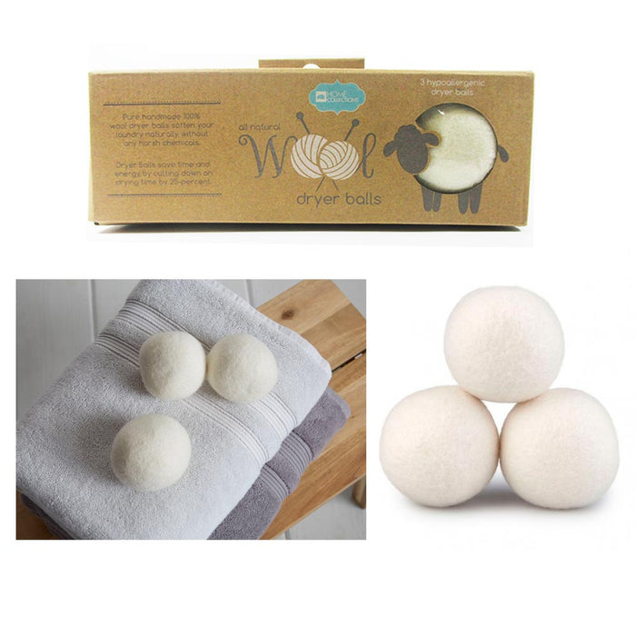 3 Pc Wool Dryer Balls Laundry Natural Hypoallergenic Reusable Fabric Softener