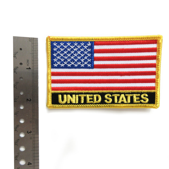 Pack of 3 American Flag Patches, US Embroidered Iron or Sew On Flag Patch  Emblem with Gold Border 