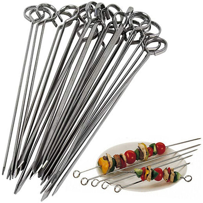 12 Pc Metal BBQ Skewers 11.8" Stainless Steel Cooking Barbecue Kebab Grill Stick