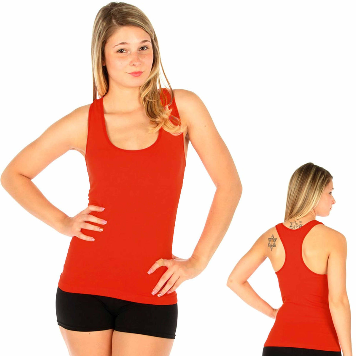 Womens Racerback Tank Top Seamless Stretch Sleeveless Solid Cami Sports Red