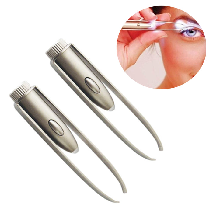 4 Quality Stainless Steel Make Up LED Light Eyelash Eyebrow Hair Removal Tweezer