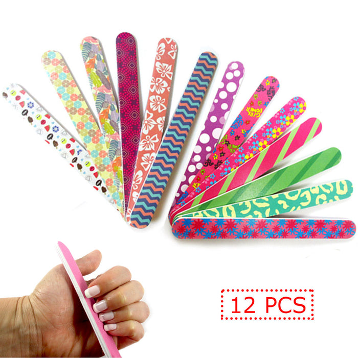 12 pcs Nail File Double Sided Emery Board Manicure Pedicure Gift Set Design 7"