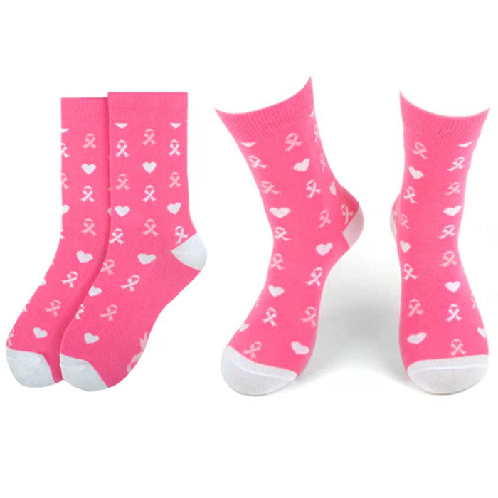 1 Pair Pink Ribbon Socks Womens Breast Cancer Awareness Support Girls Size 9-11