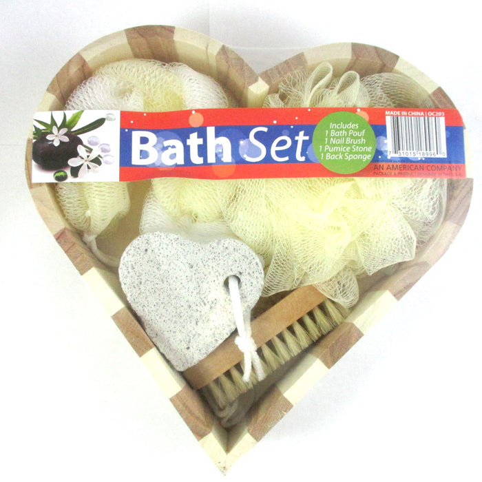 5pc Gift Set Spa Scrubber Exfoliating Sponge Pumice Stone Brush Heart Box