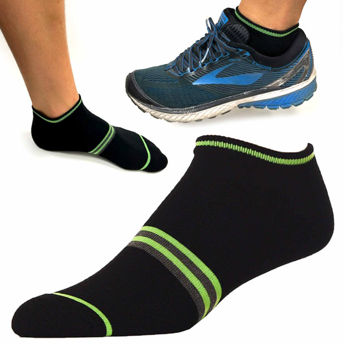 12 Pairs Mens No Show Ankle Socks Neon Stripe Solid Black Sports Athletic 10-13