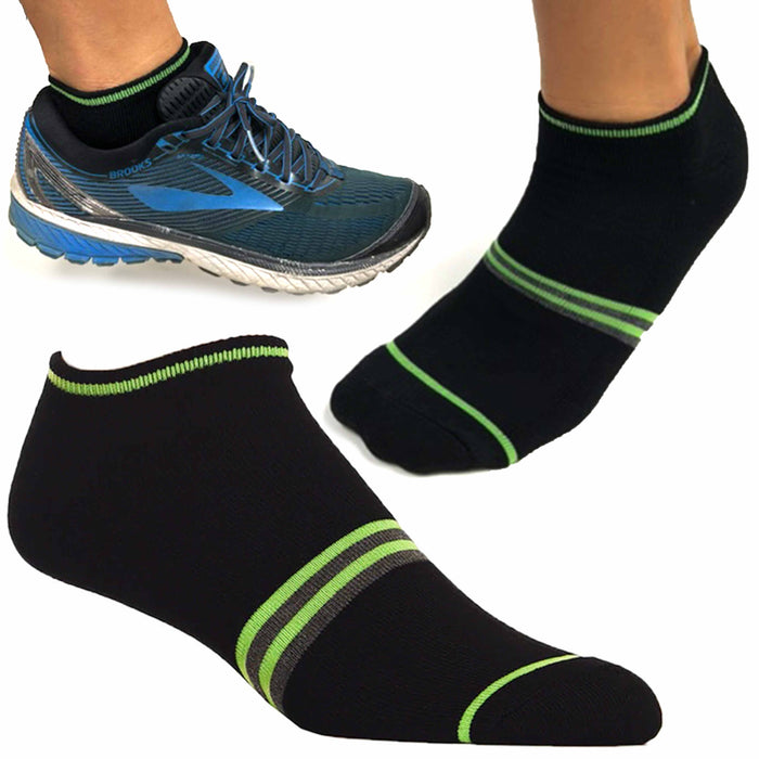 12 Pairs Mens No Show Ankle Socks Neon Stripe Solid Black Sports Athletic 10-13