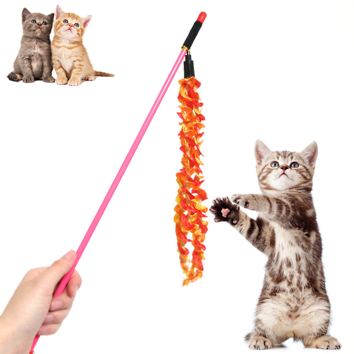 Cat Kitten Pet Wand Teaser Toy Catcher Stick Interactive Playing Chaser Colorful