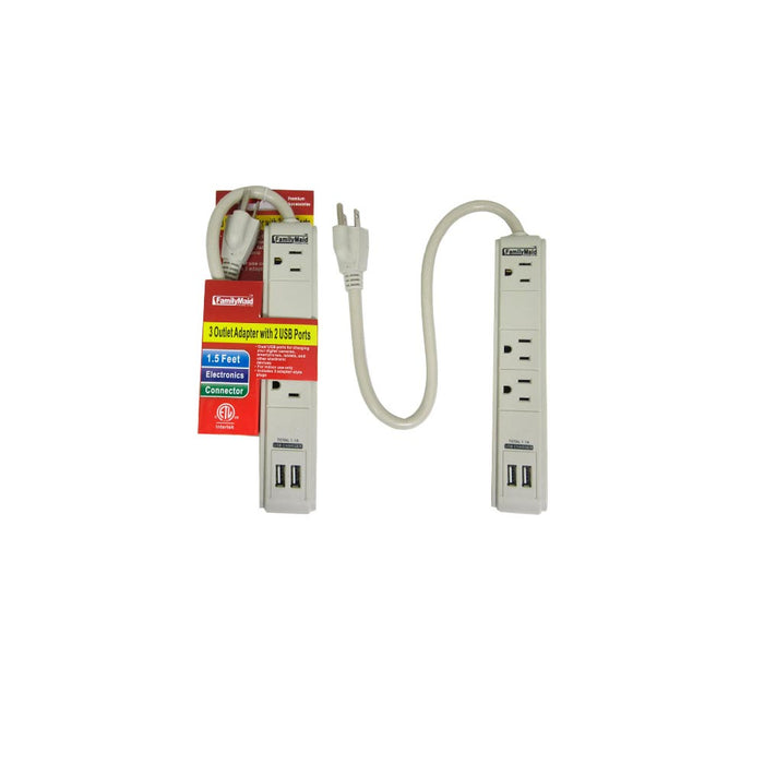 3 Outlet Surge Protector Dual 2 USB Charging Ports Power Socket Strip Adapter