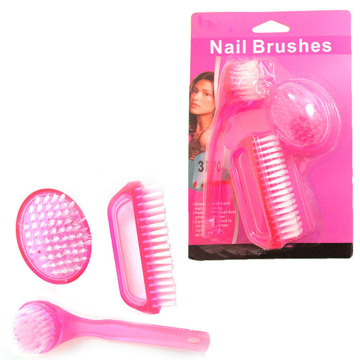 3 pc Nail Face Brush Set Skin Care Clean Scrub Body Cleansing Exfoliator Facial