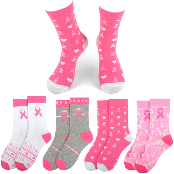 1 Pair Pink Ribbon Socks Womens Breast Cancer Awareness Support Girls Size 9-11