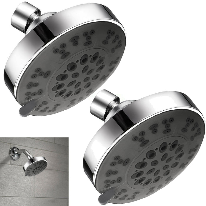 2 Pc Shower Head Nozzle 5 Settings Plastic Silver Multi Function Showerhead 4"