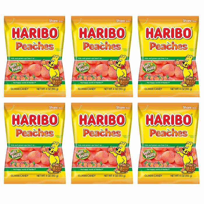 6 Bags Soft Gummy Candy Haribo Peaches Gummies Fruit Chewy Party Favor 4oz Each