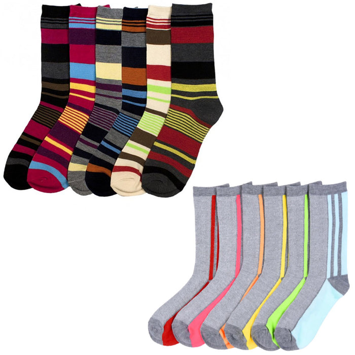 6 Pairs Women Crew Socks Size 9-11 Fashion Assorted Styles Heart Stripe Unisex