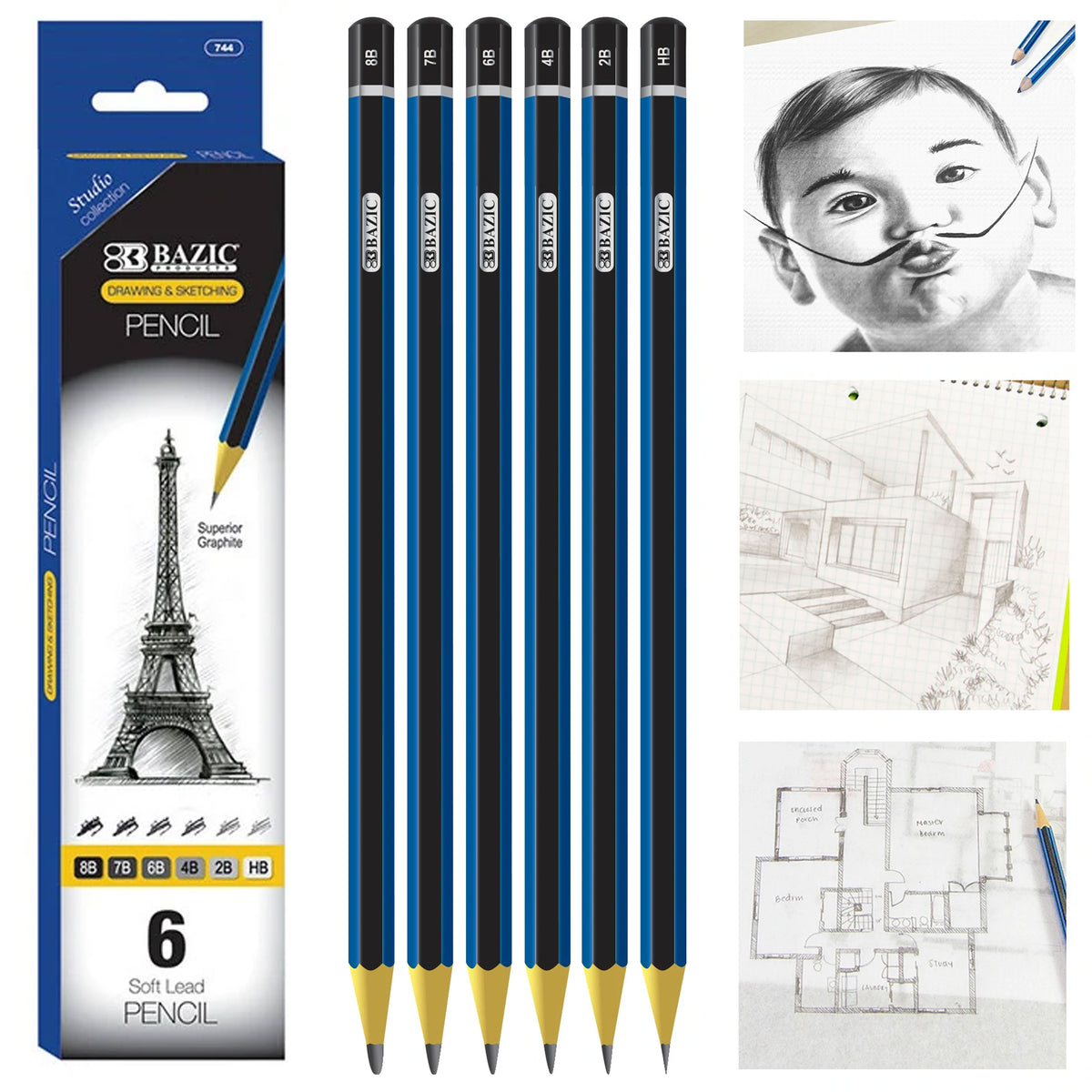 24 Pc Artist Graded Pencils Set Sketching Graphite Pencil Drawing Range 6B  to 6H