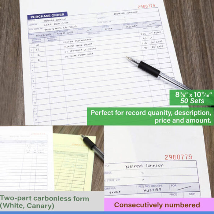 2 Purchase Order Carbonless Duplicate Receipt Book Invoice Record 2 Part 50 Sets