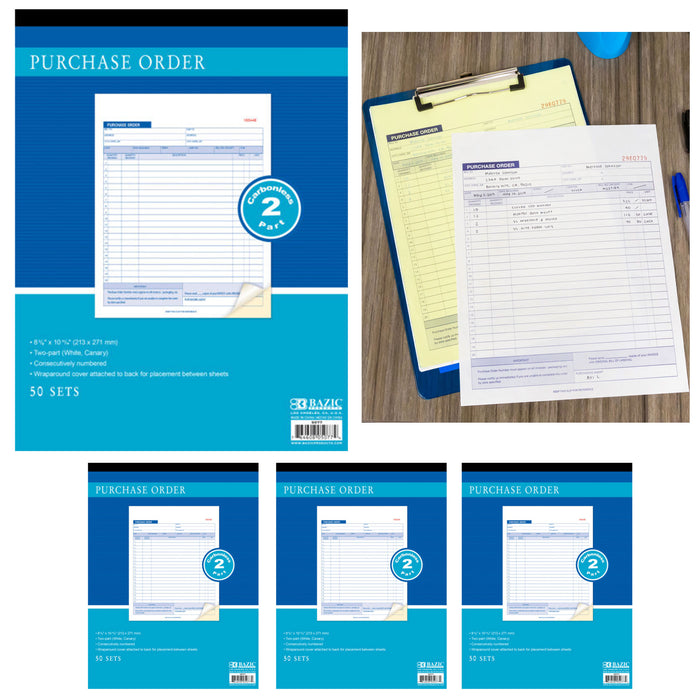 4x Carbonless Duplicate Purchase Order Book Receipt 2 Part 50 Sets Serial Number