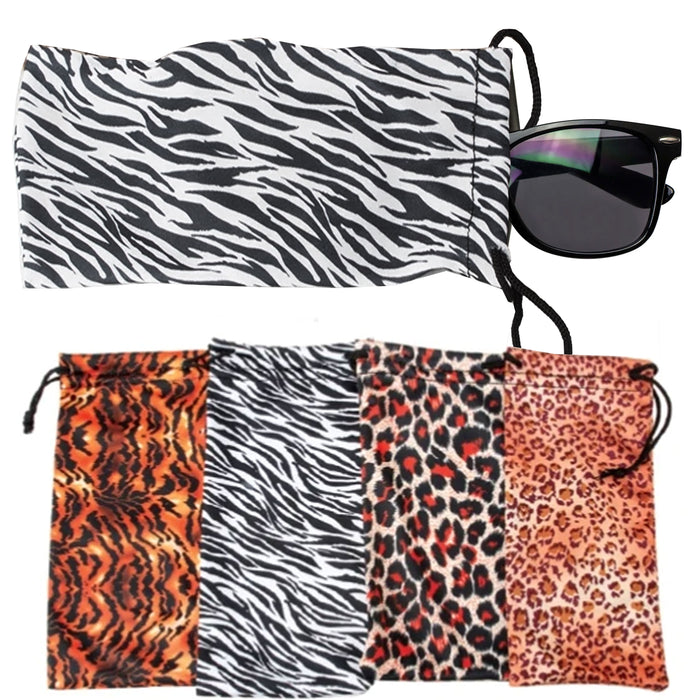 2 Pc Animal Print Eye Glasses Sunglasses Case Drawstring Soft Pouch Bag Eyewear