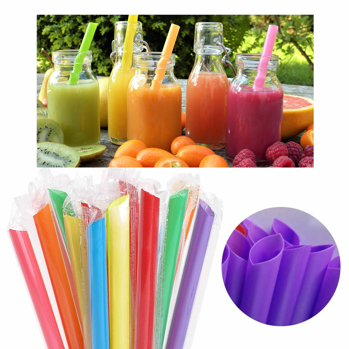 Extra Wide Assorted Wrapped Neon Milkshake/Smoothie Straws