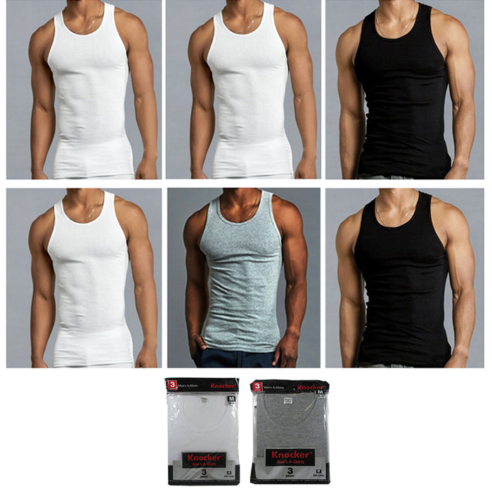 6 Mens Tank Top Muscle Gym Sleeveless Plain T-Shirts Tee A-Shirt 100% ...
