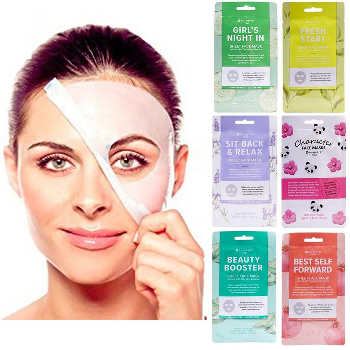 6 Pack Fresh Sheet Face Masks Facial Tissue Nu-Pore Assorted Skin Care Cleansing