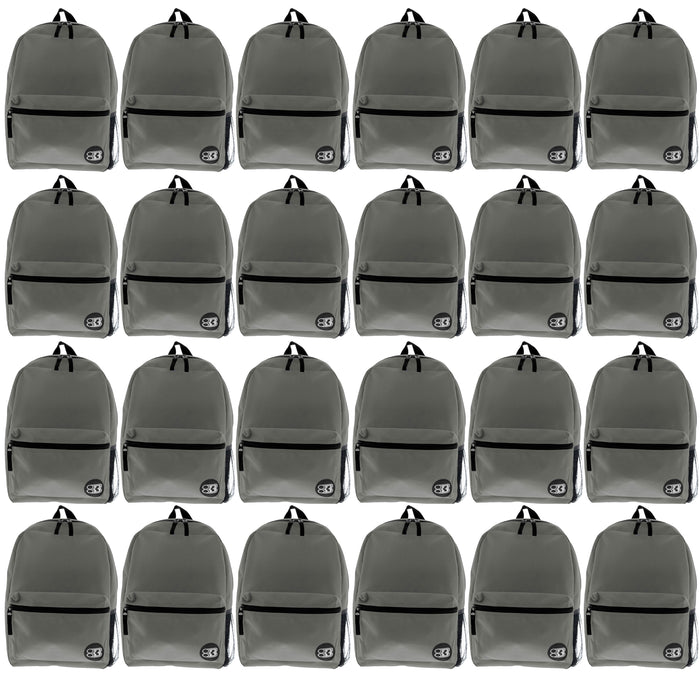 24 Pc Bulk Backpacks School Book Bag Travel Sports Back Pack Wholesale Gray 16"