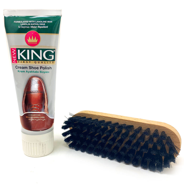 1 Set Brown Shoe Polish Shine Kit Boot Leather Cream 75mL Protector Wooden Brush