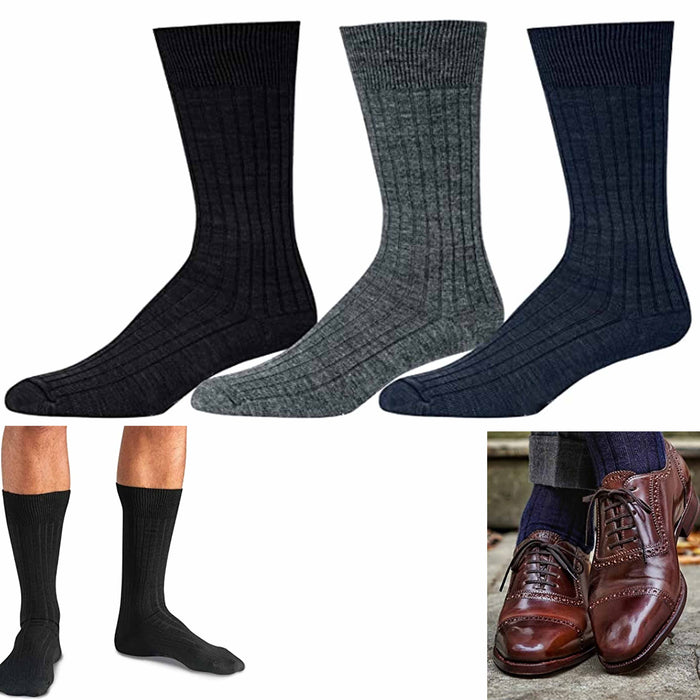 6 Pairs Mens Assorted Classic Dress Socks Ribbed Calf Casual Fashion Crew 10-13