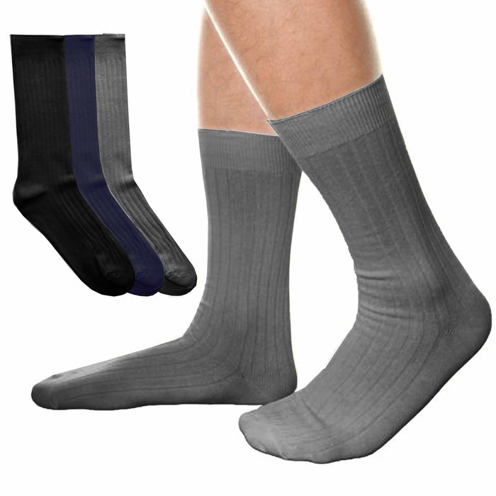 6 Pairs Mens Assorted Classic Dress Socks Ribbed Calf Casual Fashion Crew 10-13