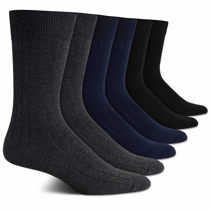 6 Pairs Mens Assorted Classic Dress Socks Ribbed Calf Casual Fashion Crew 10-13