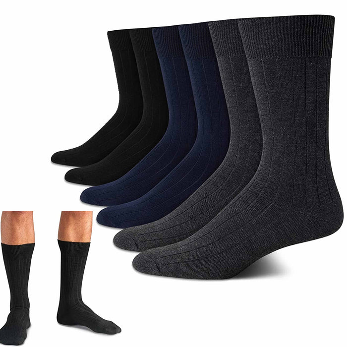 6 Pairs Mens Assorted Classic Dress Socks Ribbed Calf Casual Fashion Crew 10-13