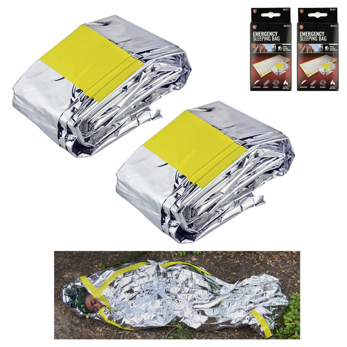 2PC Outdoor Emergency Blanket Sleeping Bag 84" x 46" Survival Reflective Camping