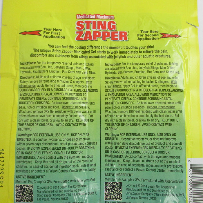 2 Pack Sting Zapper Jellyfish Sea Life First Aid Medicated Gel Wipe Fast Relief