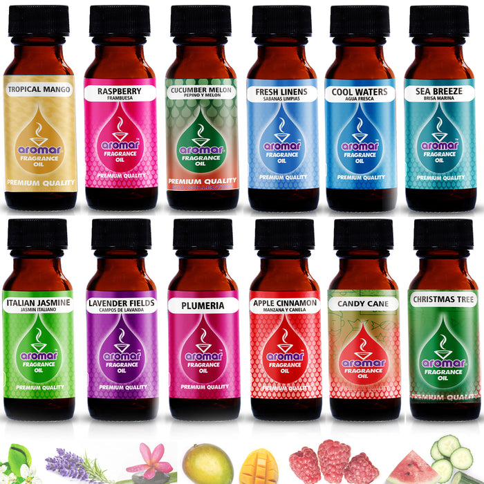 12 X Assorted Fragrance Oils Holiday Fruits Flowers Scents Aromatherapy Diffuser