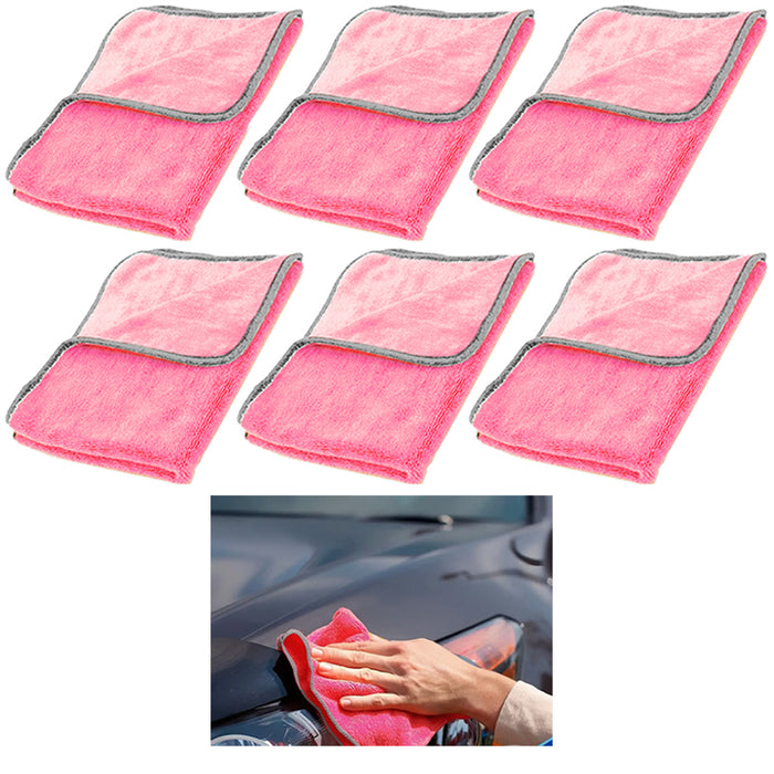 6 Microfiber Cloths Drying Towel Detail Wash Car Vehicle Washing 16" Pink Ribbon