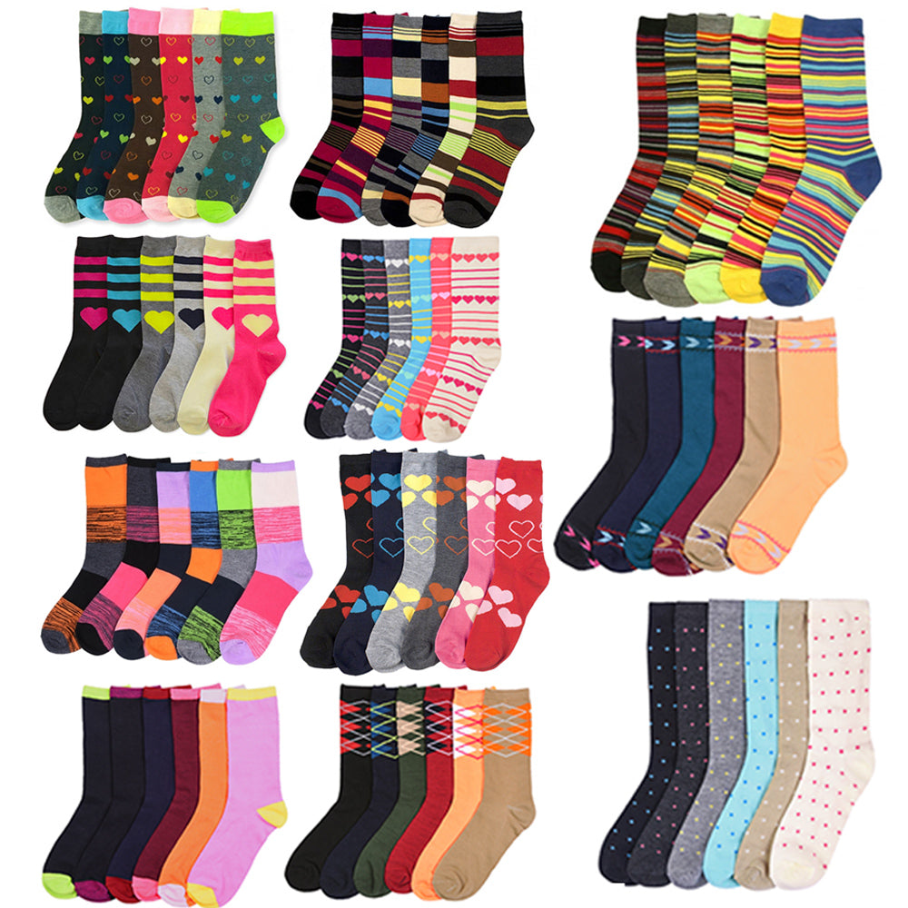 12 Pairs Womens Fashion Crew Socks Pattern Stripes Hearts Casual 9-11 —  AllTopBargains