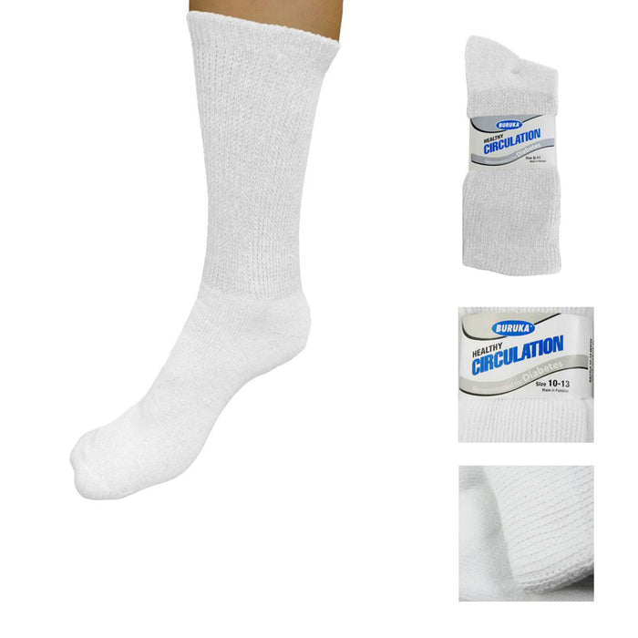 3 Pairs Diabetic Crew Circulation Socks Health Support Cotton Loose Fit Sz 10-13