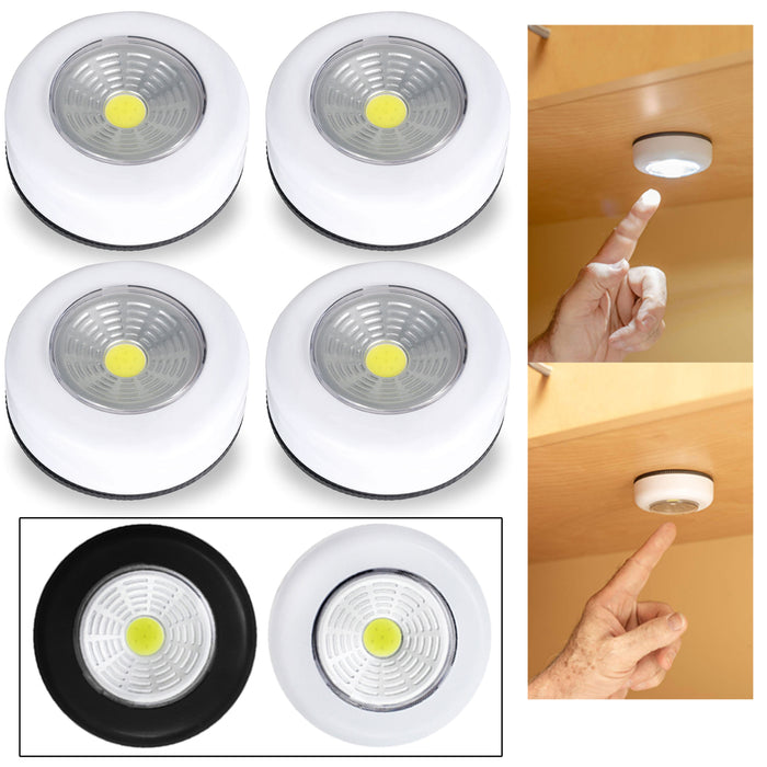 4 Pc Stick On COB LED Night Light Tap Push Wall Lamp Battery Operated Wireless