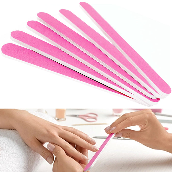 6 Pc Pro Double Sided Manicure Nail File Emery Boards Fine Grit Salon Tool Pink