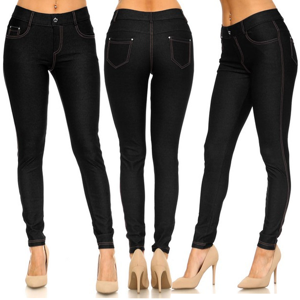 Buy Voglily Jean Leggings for Women Denim High Waisted Yoga Pants Stretch  Jean Look Jeggings Tights (Black,S) at