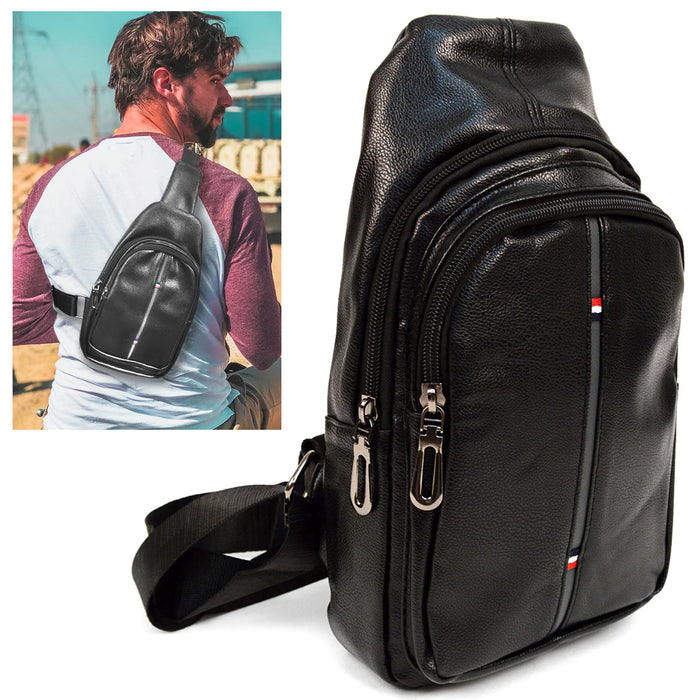 Mens Leather Sling Crossbody Pack Sling Bag Travel Pack Sling Chest Bag for Men