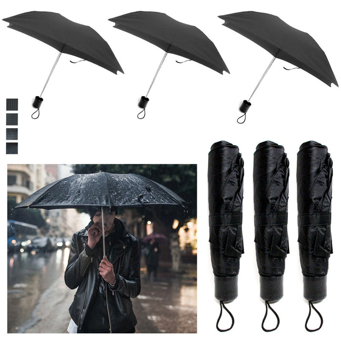 3 Pcs Mini Folding Compact Black Umbrella Travel Super Light UV Protection Rain