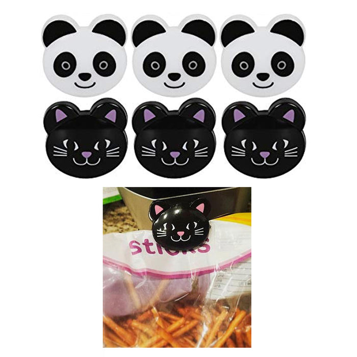 6 Pk Multi Purpose Clips Kitchen Metal Food Sealing Bag Snack Chip Holder Panda