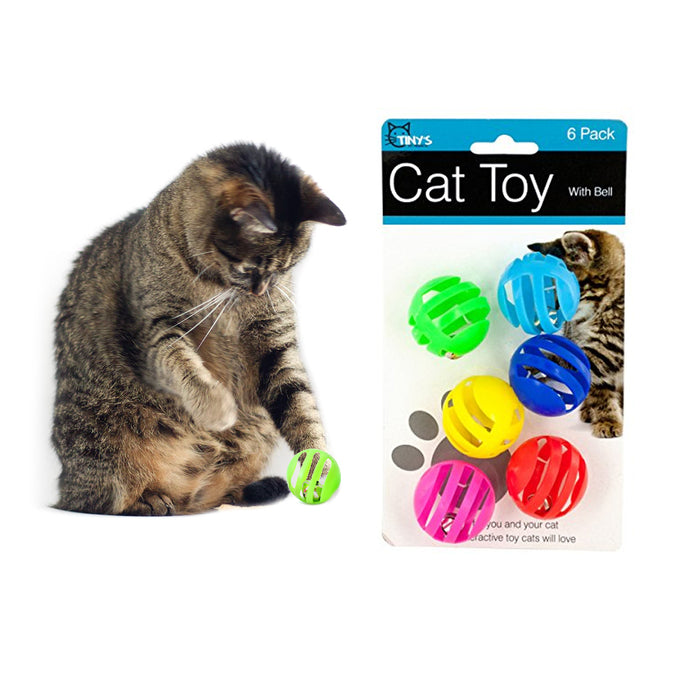 6X Plastic Balls W/ Bells Cat Toys Kitten Puppy Chase Round Play Rattle Colorful