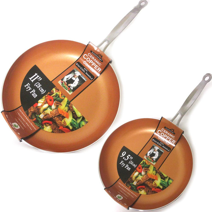 2 Pc Non Stick Ceramic Copper Coated Fry Pan Set Eco PFOA free Cookware 8  11